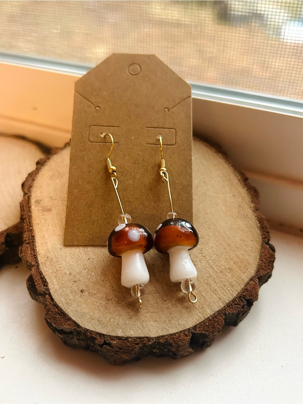 Handmade Glass Mushroom Earrings Cottagecore Fairycore Woodland Jewelry
